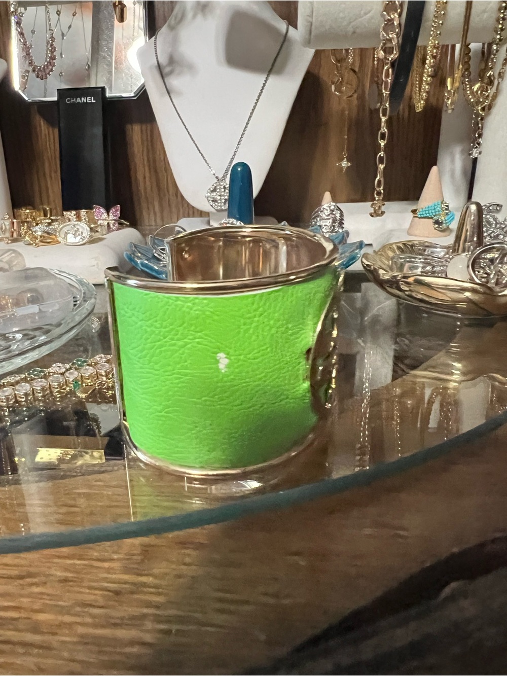 Green Cuff Bracelet with Gold Logo Accent - Picture 7 of 7